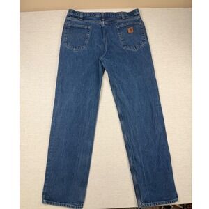 Vintage Leather Patch Carhartt Relaxed Fit Straight Leg Denim Jeans Men's 38x34